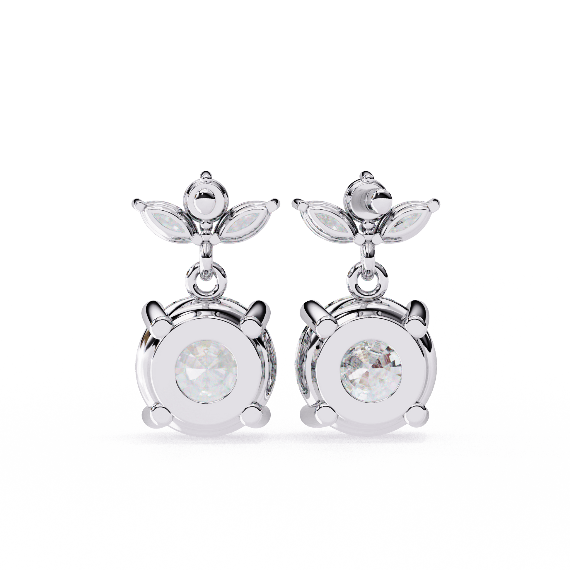 Priscilla diamond drop studs with marquise and round cut diamonds, set in elegant jewelry design by Carat House Dubai.