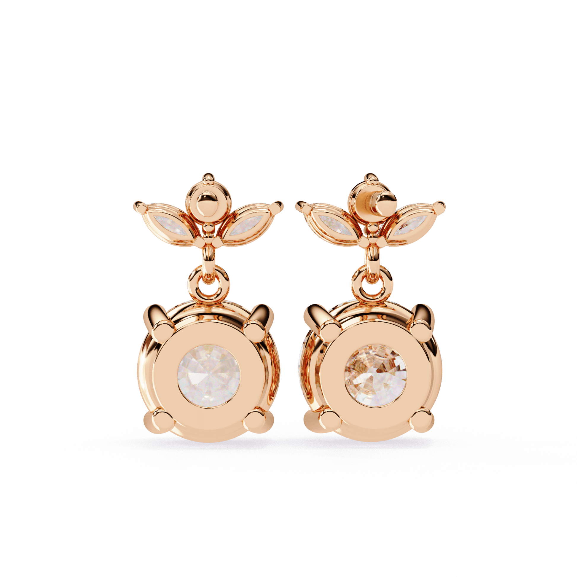 Priscilla diamond drop studs featuring marquise and round diamonds, crafted by Carat House Dubai.