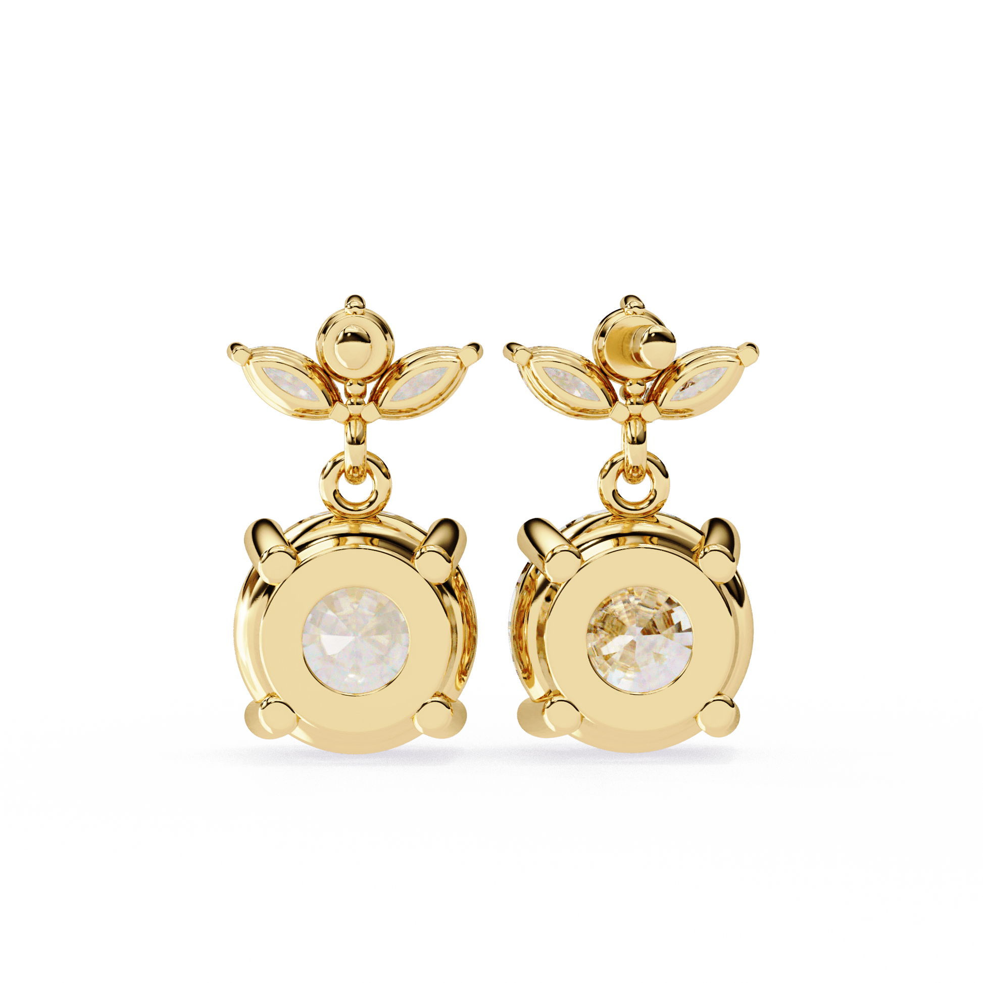 Priscilla diamond drop stud earrings featuring marquise and round cut diamonds, crafted by Carat House Dubai.