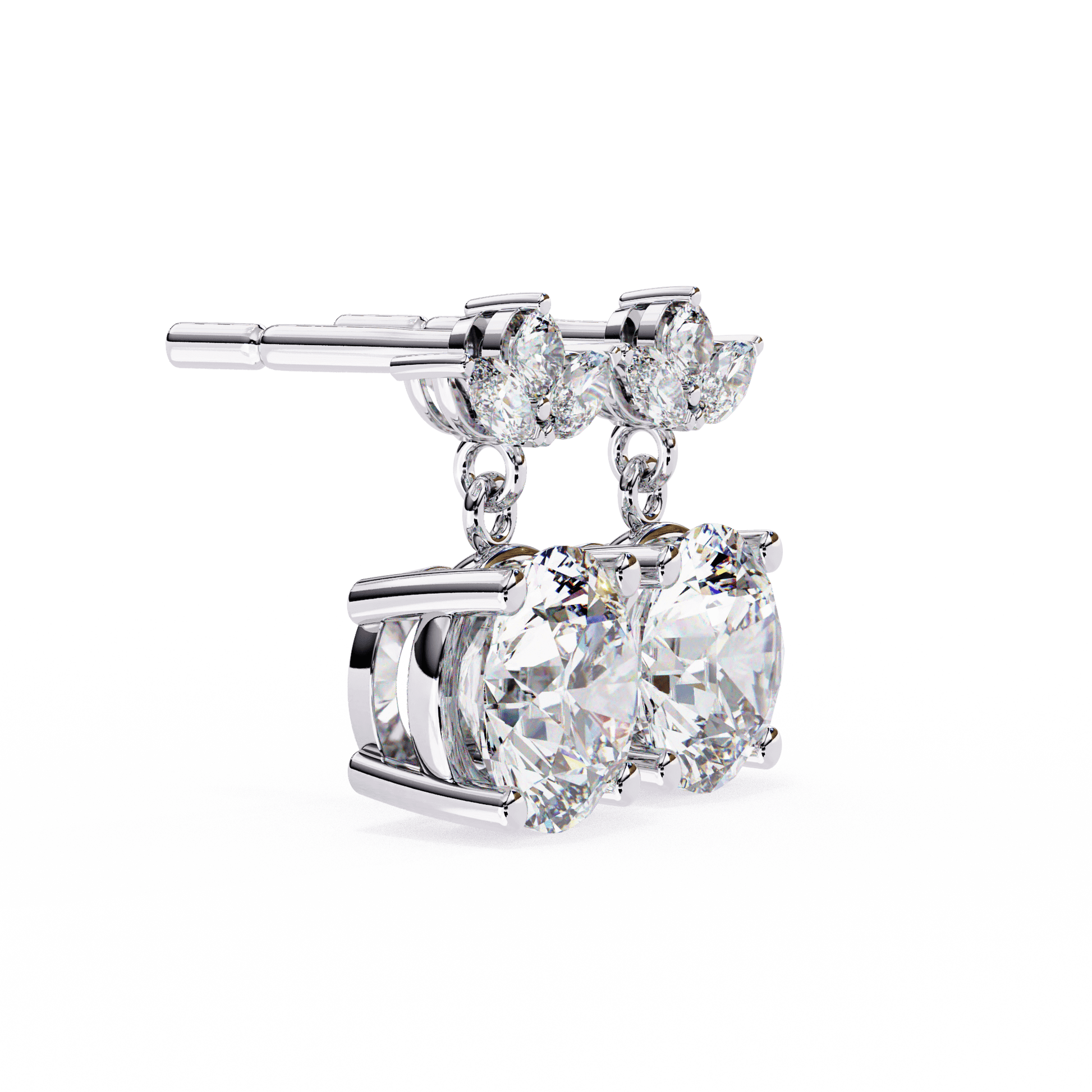 Priscilla diamond drop stud earrings with marquise and round cut diamonds by Carat House Dubai.