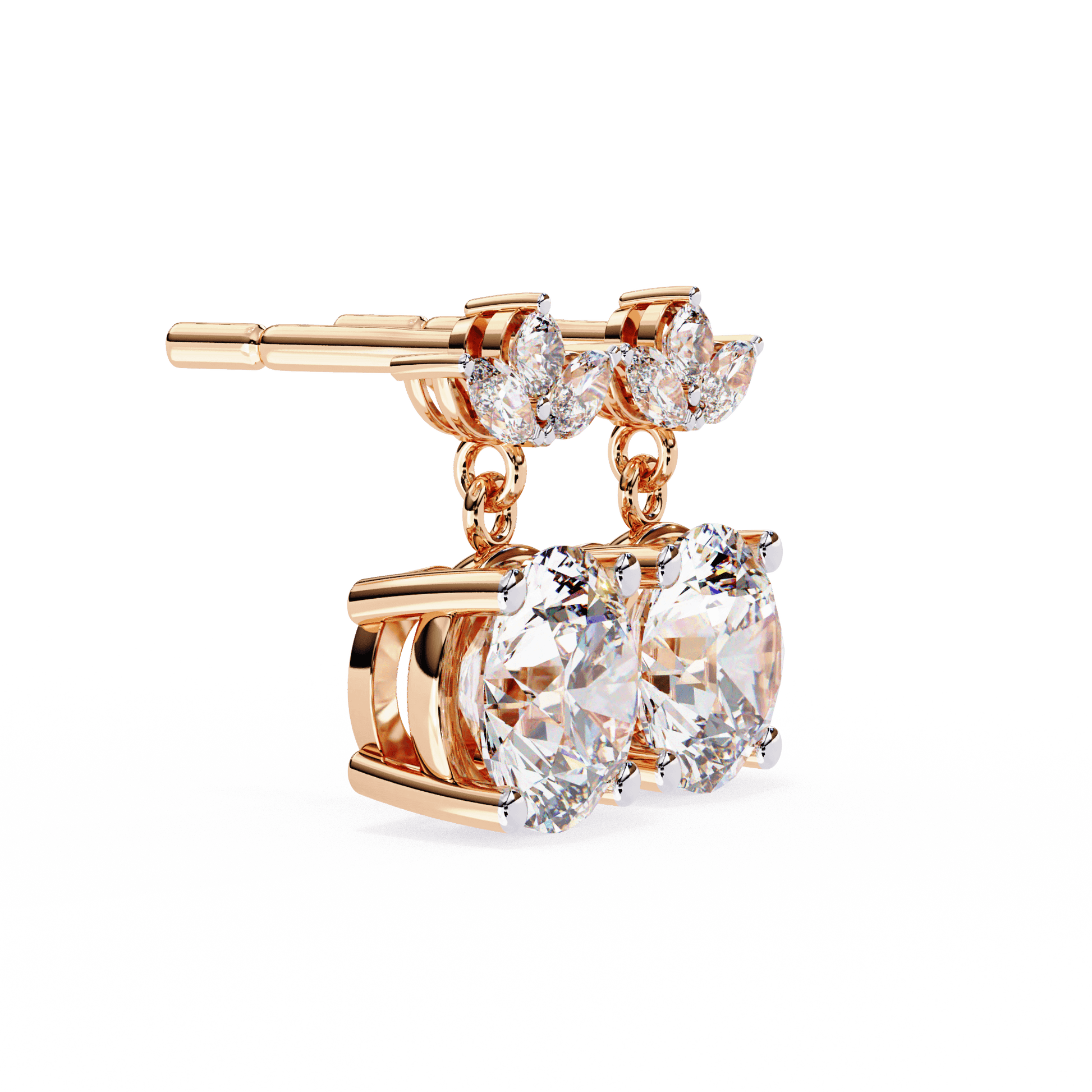 Elegant Carat House Dubai Priscilla diamond drop stud earrings featuring marquise and round cut diamonds.