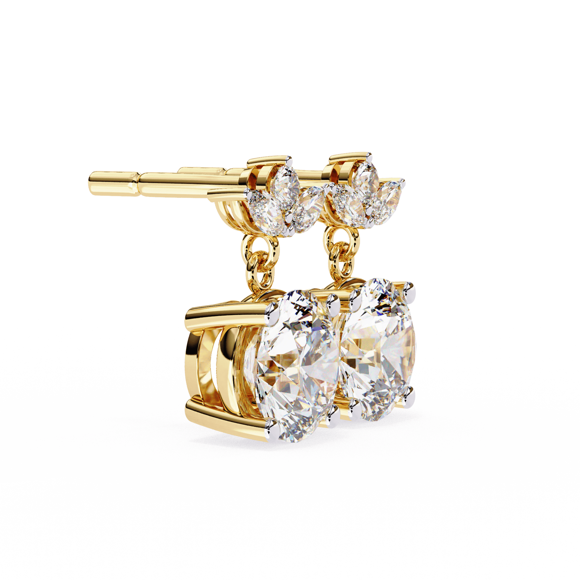 Priscilla diamond drop stud earrings featuring marquise and round cut diamonds, crafted by Carat House Dubai.