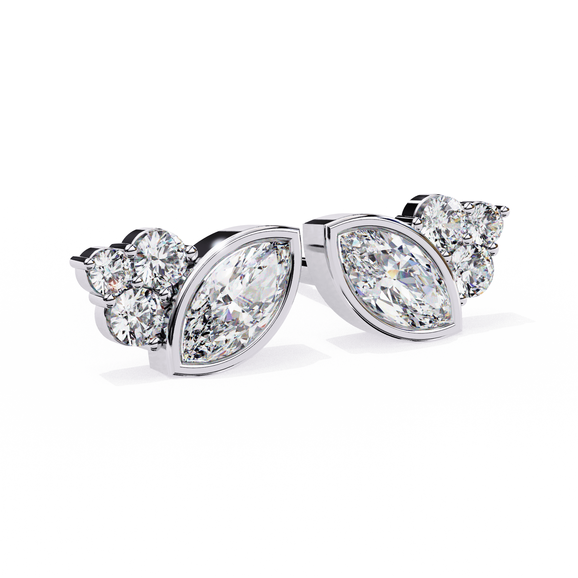 Shari – Marquise and Round Diamond Studs — diamond stud earrings — lab grown diamond — 18k white gold and platinum — Carat House