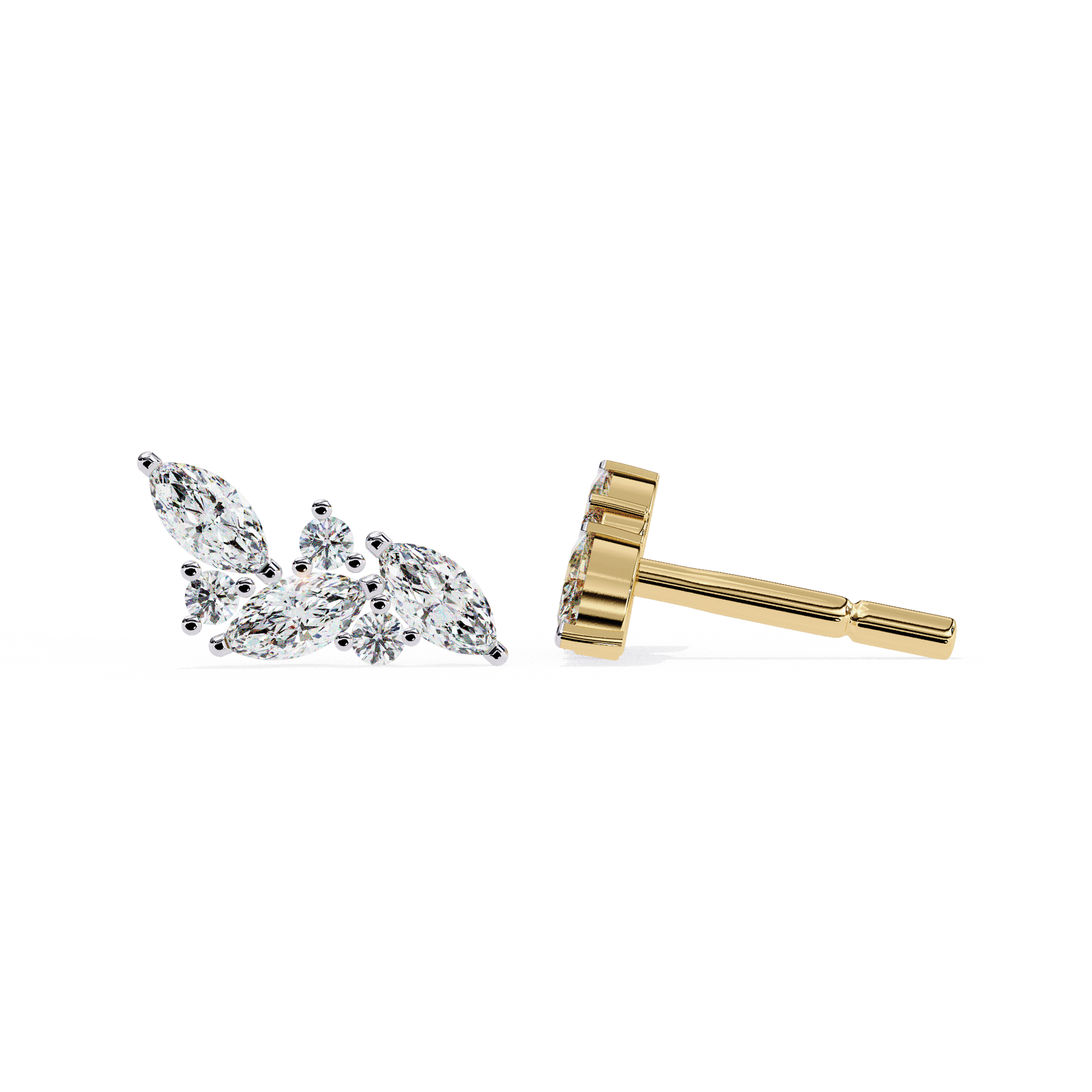 Sakina diamond feather stud earrings featuring marquise and round cut diamonds by Carat House Dubai