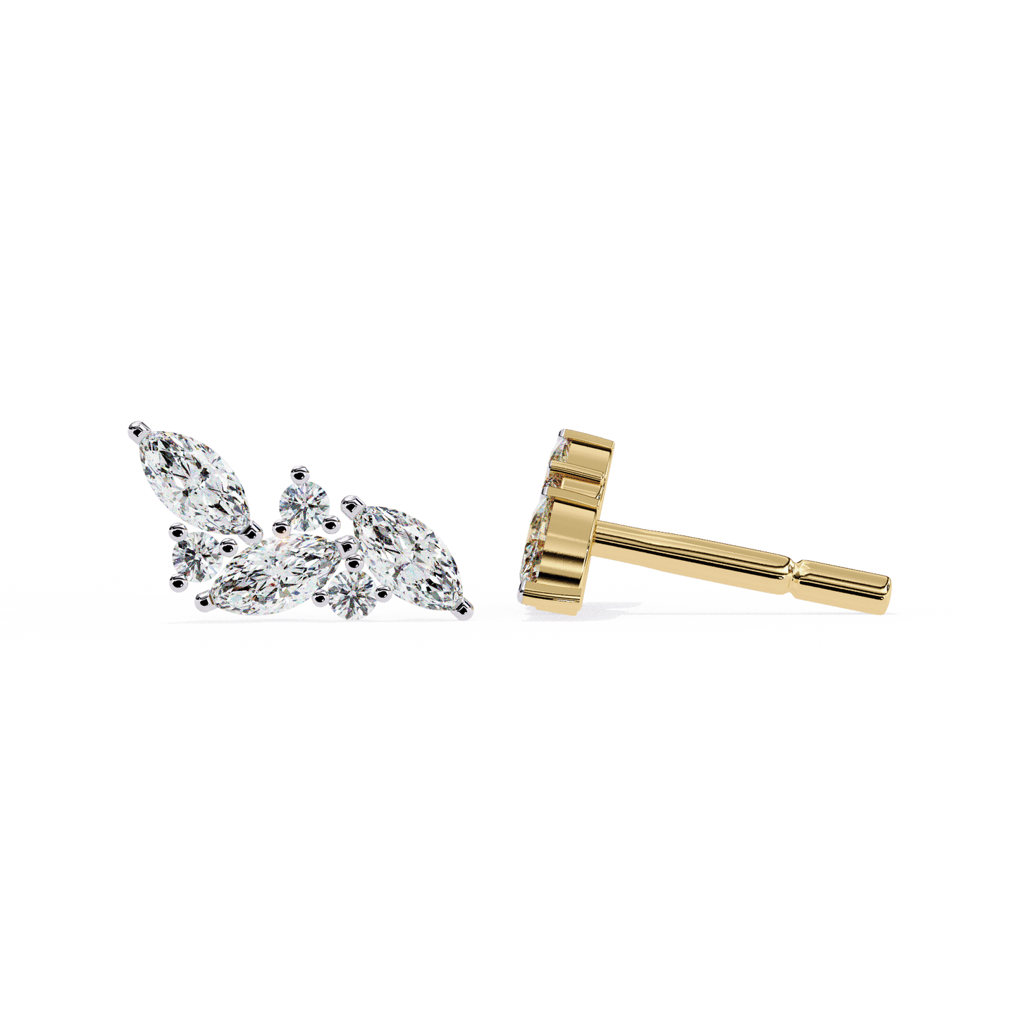 Sakina – Marquise and Round Diamond Feather Studs