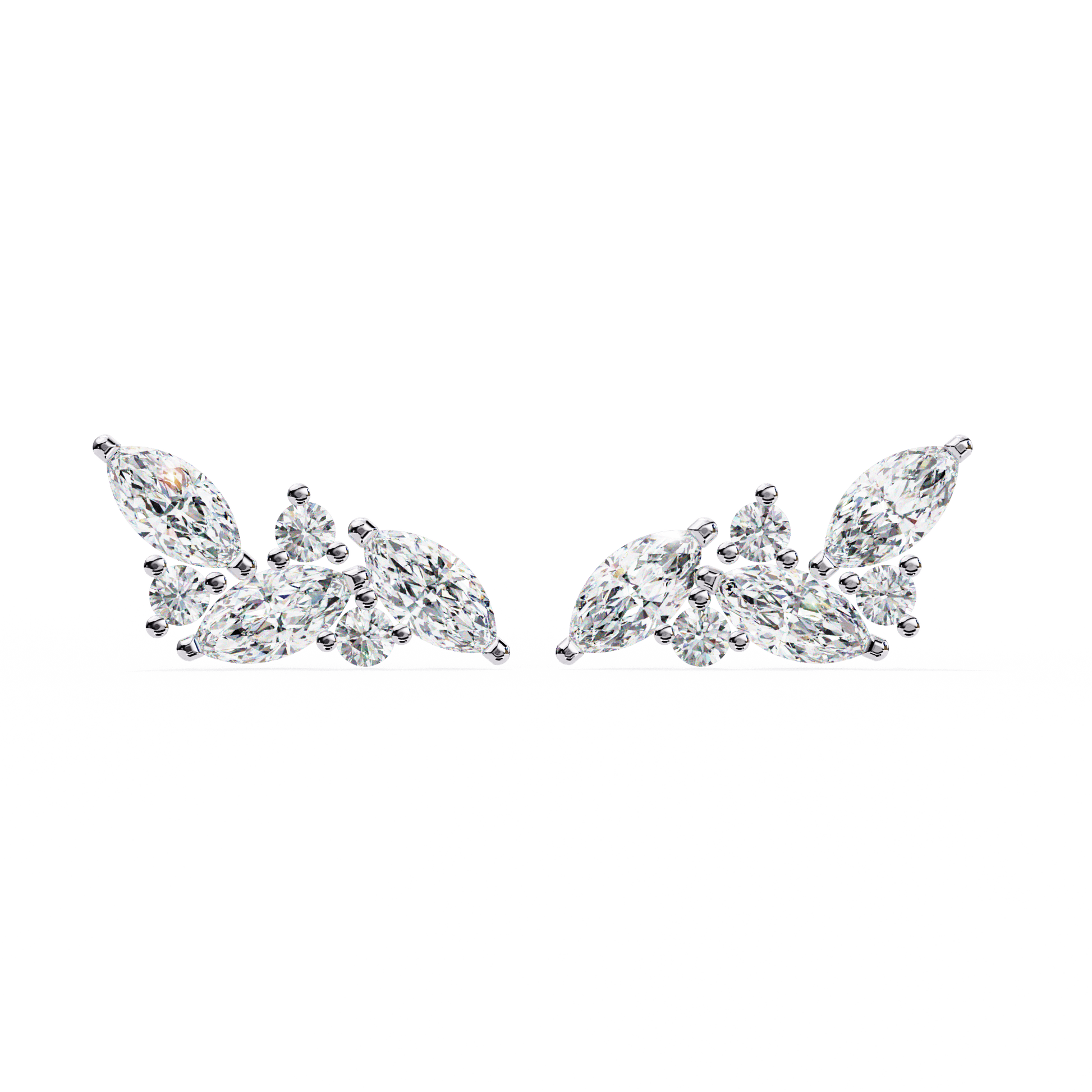 Sakina diamond feather stud earrings with marquise and round cut diamonds, elegant jewelry by Carat House Dubai.