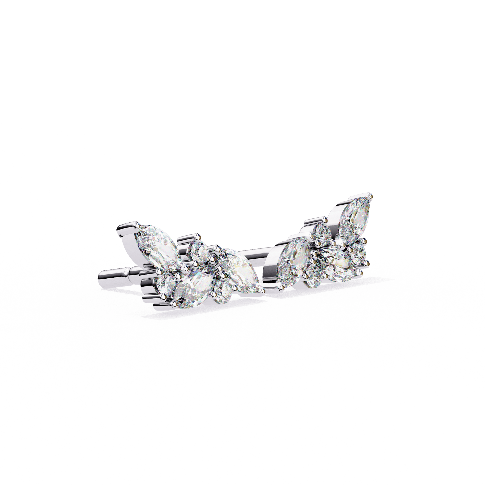 Sakina – Marquise and Round Diamond Feather Studs — diamond stud earrings — lab grown diamond — 18k white gold and platinum — Carat House