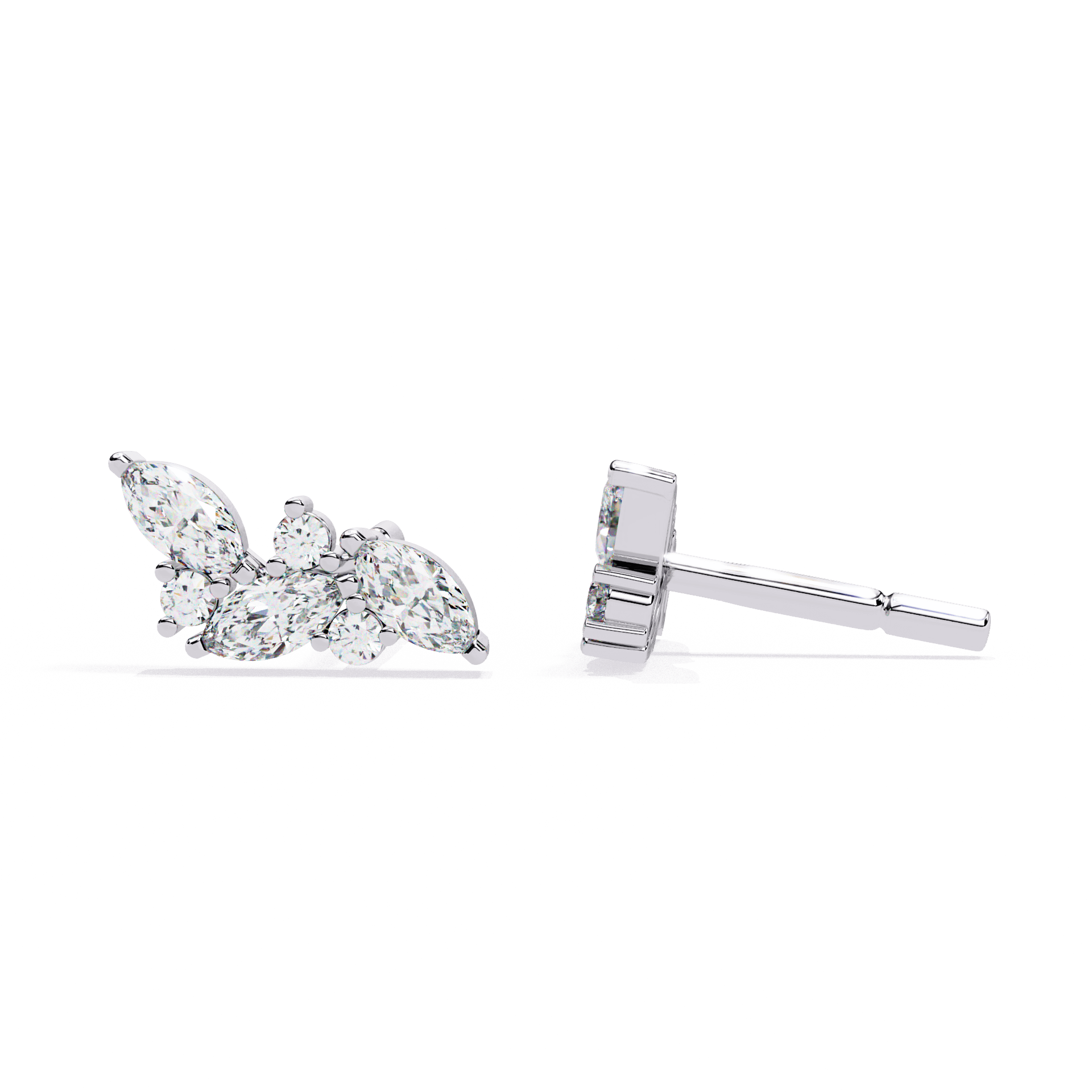 Sakina Marquise and round diamond feather studs by Carat House Dubai featuring sparkling diamond details and feather-inspired design.