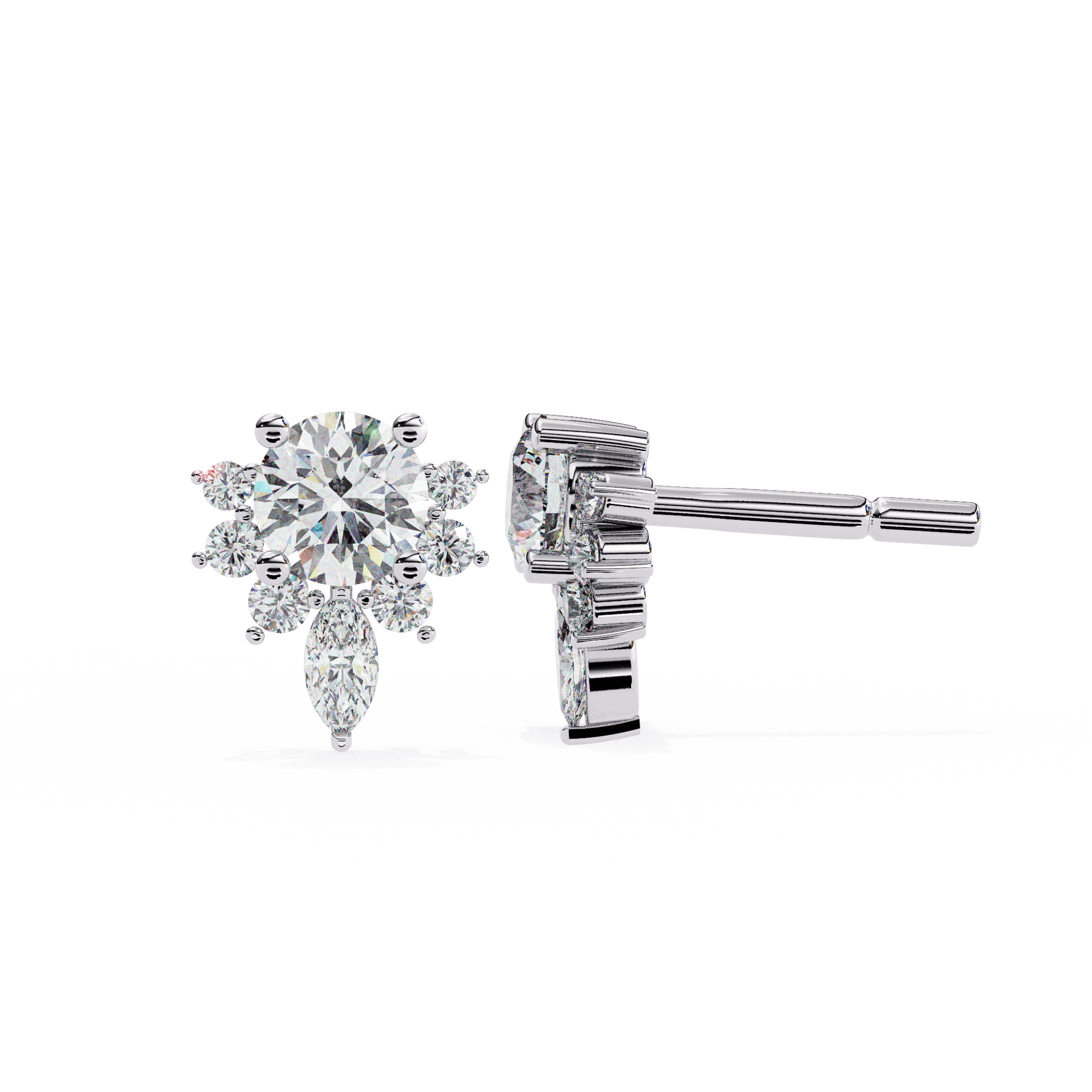 Carat House Dubai Savannah Marquise Half Halo Stud Earrings featuring marquise-shaped diamonds and a sleek half halo design.