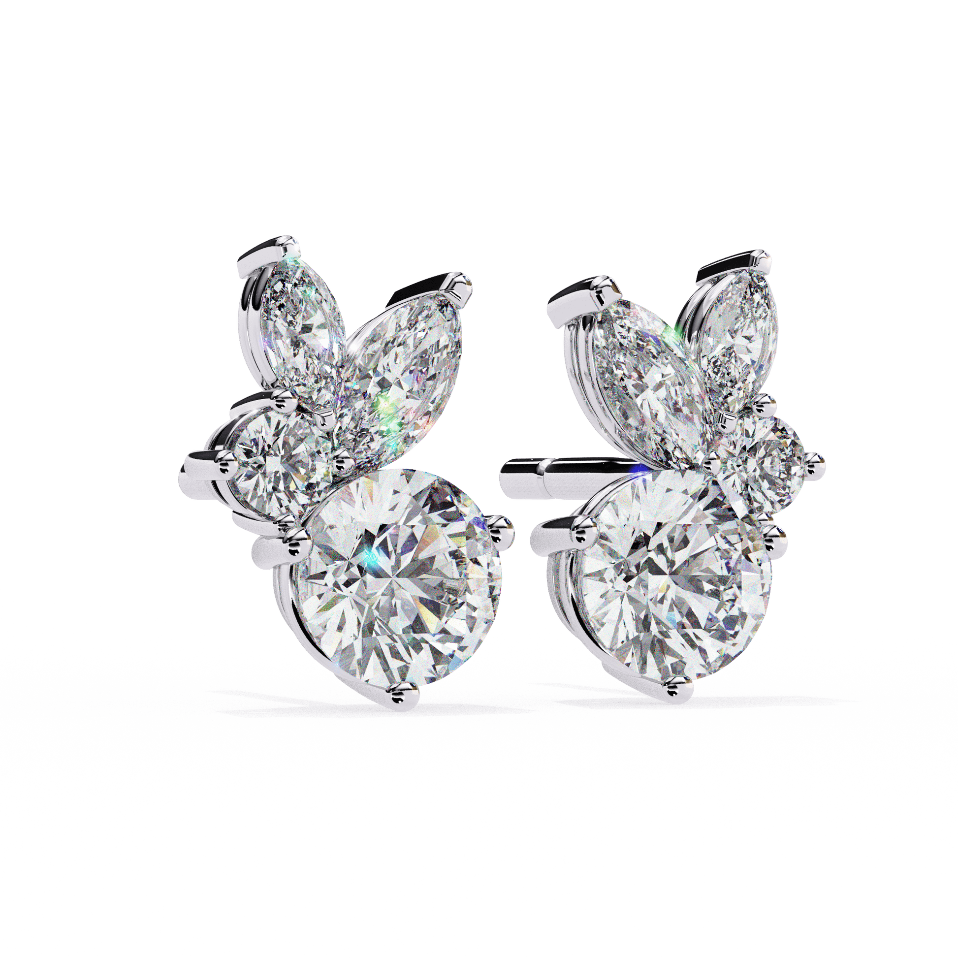 Saria – Marquise and Round Diamond Studs — diamond stud earrings — lab grown diamond — 18k white gold and platinum — Carat House