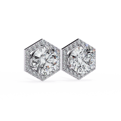 Zoe- Hexagonal Halo Diamond Stud Earrings