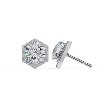 Zoe- Hexagonal Halo Diamond Stud Earrings