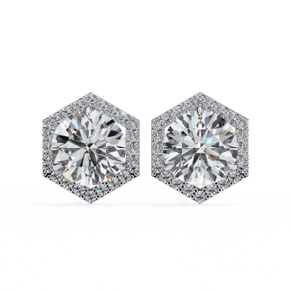 Zoe- Hexagonal Halo Diamond Stud Earrings