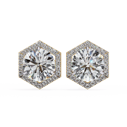 Zoe- Hexagonal Halo Diamond Stud Earrings