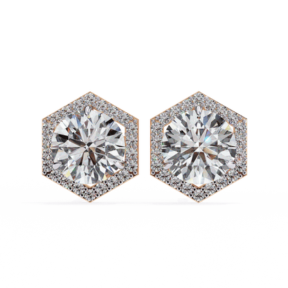 Zoe- Hexagonal Halo Diamond Stud Earrings