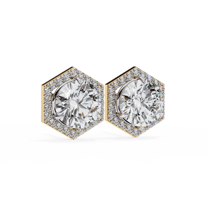 Zoe- Hexagonal Halo Diamond Stud Earrings