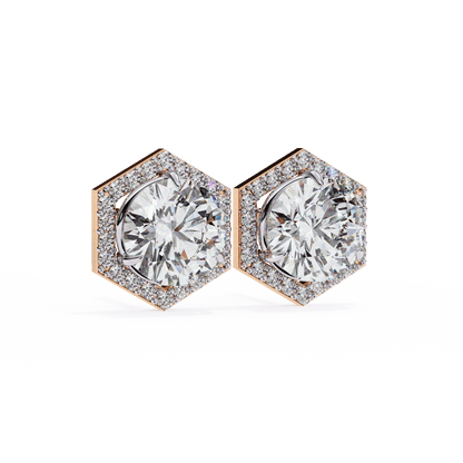 Zoe- Hexagonal Halo Diamond Stud Earrings