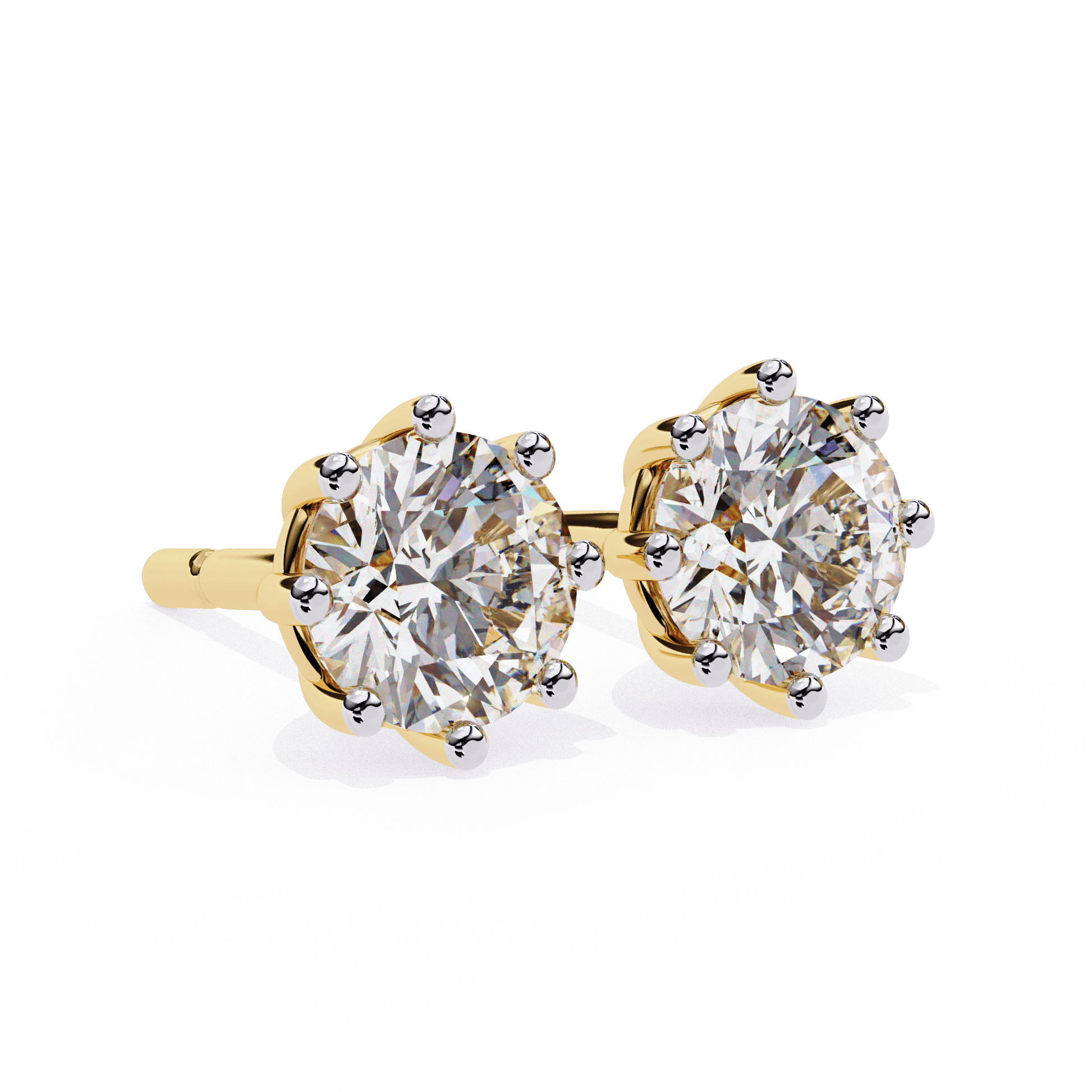 Eight-prong stud earring named Angie by Carat House Dubai, featuring a sleek design and polished metal finish.