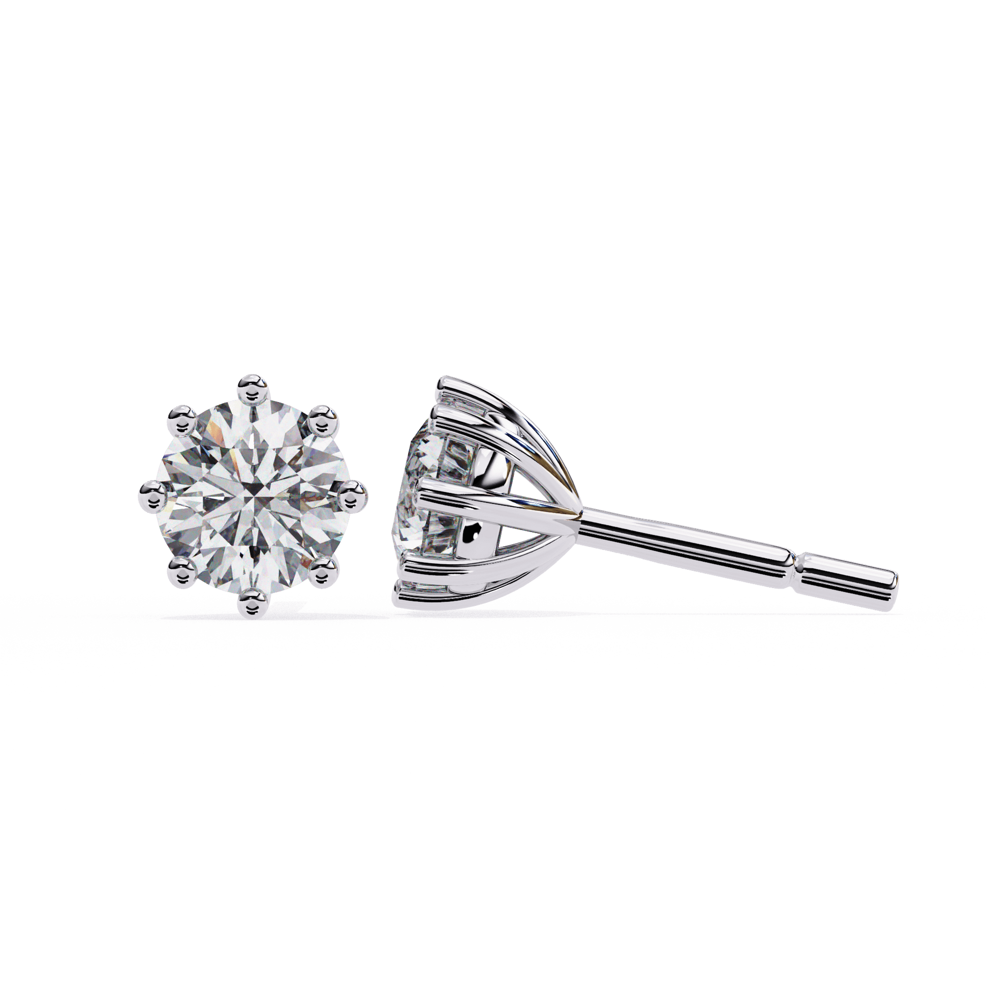 Angie – The Eight-Prong Stud — diamond stud earrings — lab grown diamond and natural diamond — 18k white gold and platinum — Carat House