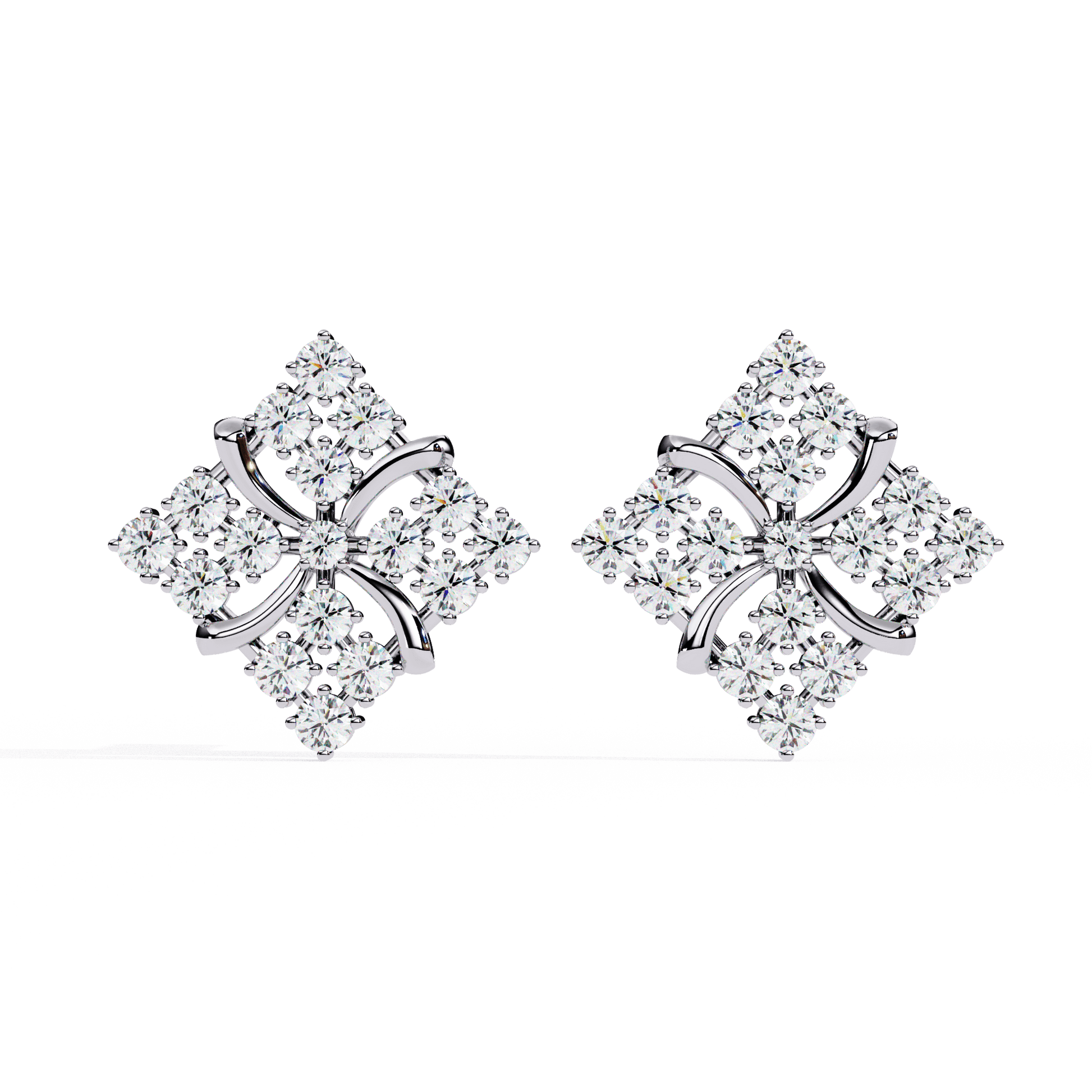 Rosa – Diamond Pavé Pinwheel Stud Earrings — diamond stud earrings — pave — lab grown diamond and natural diamond — 18k white gold and platinum — Carat House