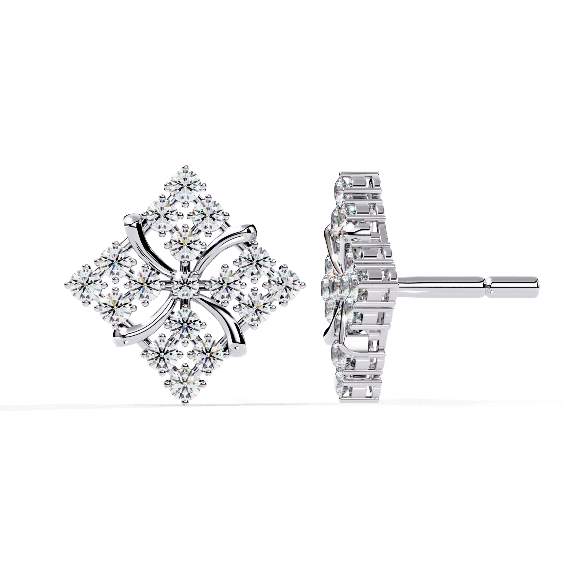 Diamond pavé pinwheel stud earrings in rose gold with sparkling diamond accents by Carat House Dubai.