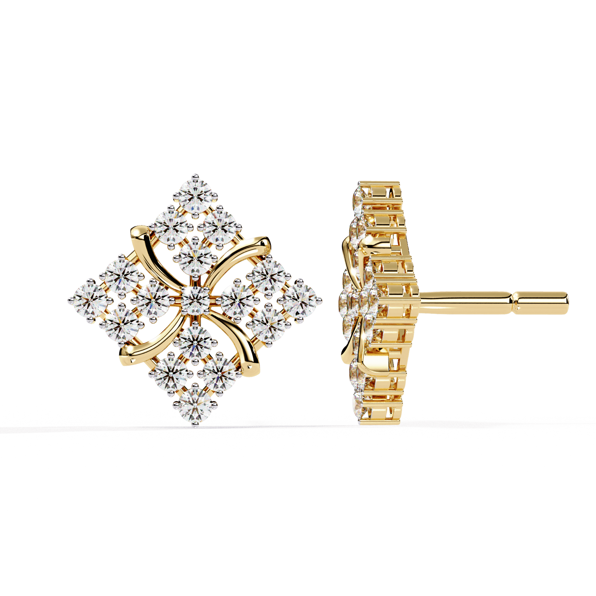 Diamond pavé pinwheel stud earrings in rose gold, featuring sparkling diamond accents from Carat House Dubai.
