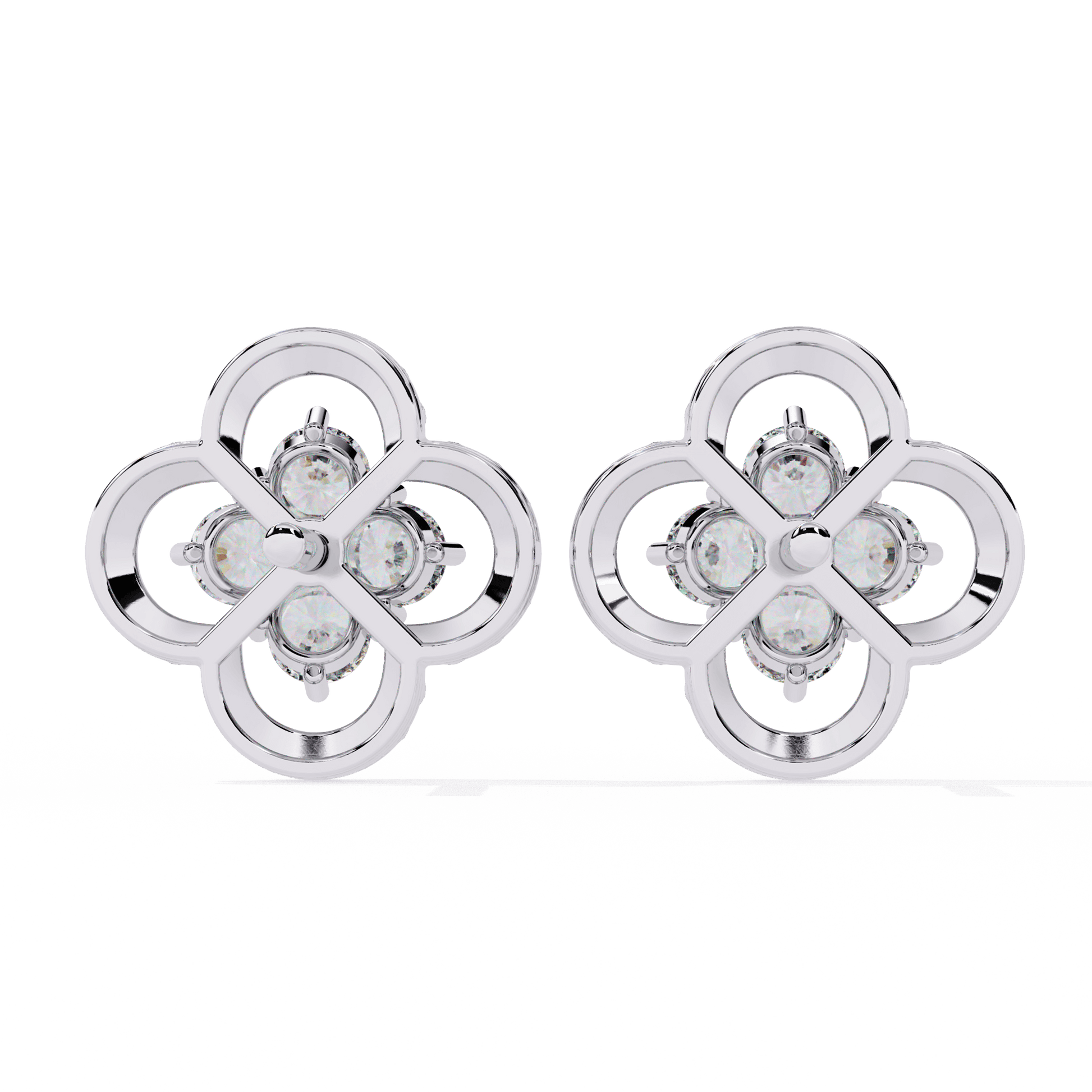 Leah diamond clover stud earrings with milgrain detailing from Carat House Dubai, featuring sparkling diamond accents and intricate design.
