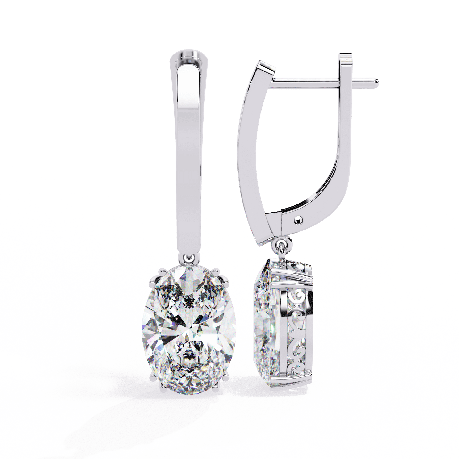 Jenna – Oval-Cut Diamond Vintage Drop Earrings — diamond statement earrings — lab grown diamond and natural diamond — 18k white gold and platinum — Carat House