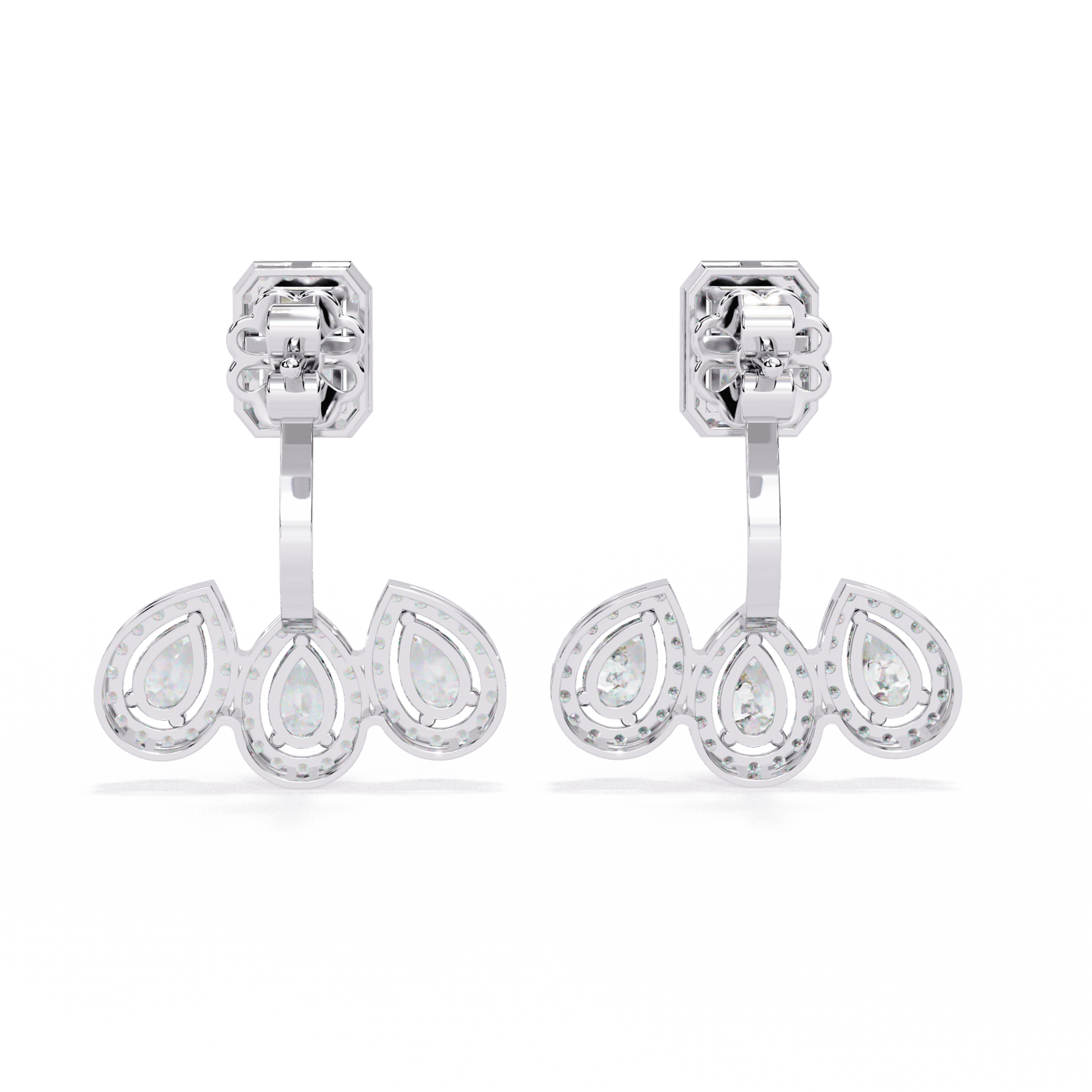 Emerald and pear-shaped halo drop earrings by Carat House Dubai featuring sparkling gemstones and elegant design