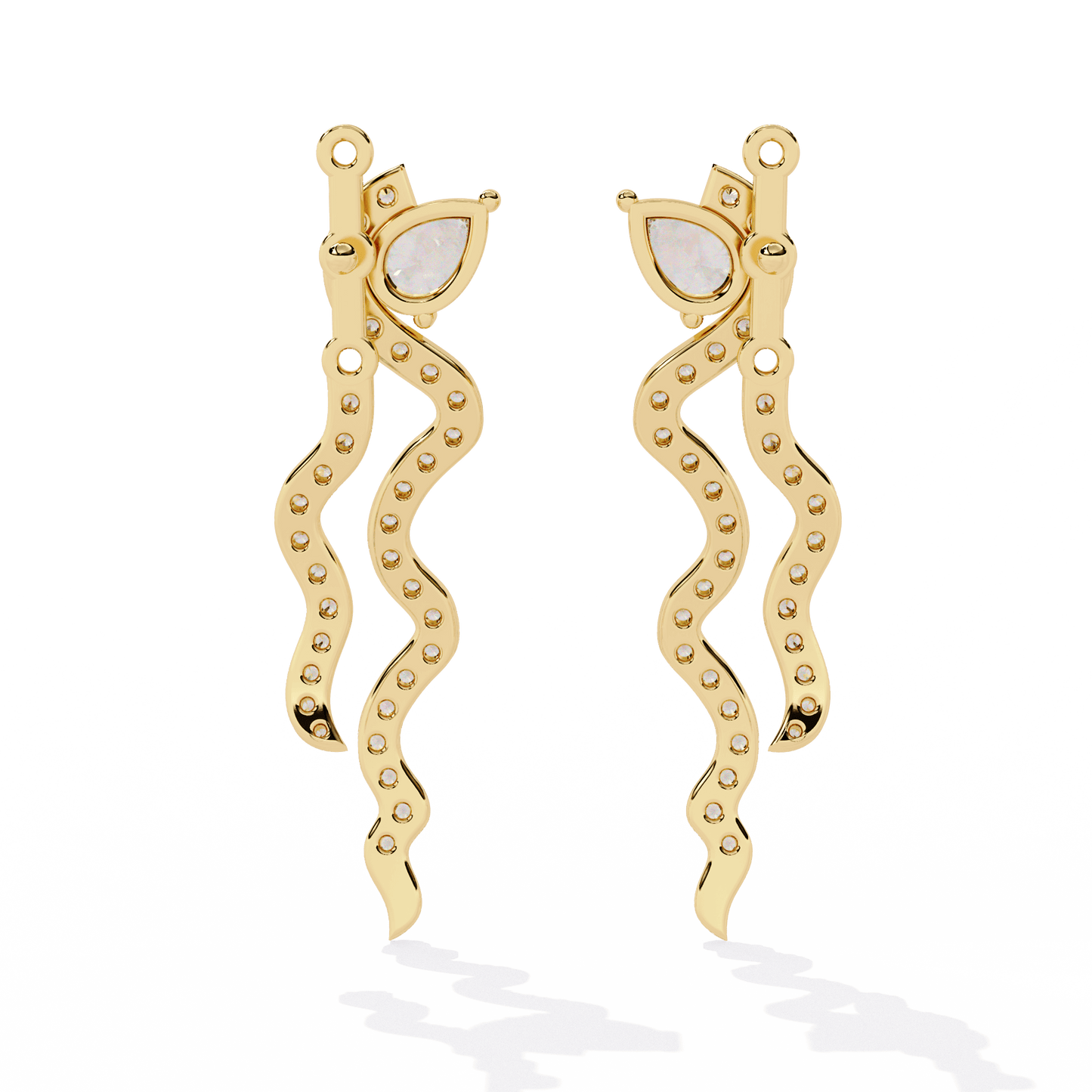 Heidi - Pear-Cut Diamond Studs with Adjustable Wave Jacket