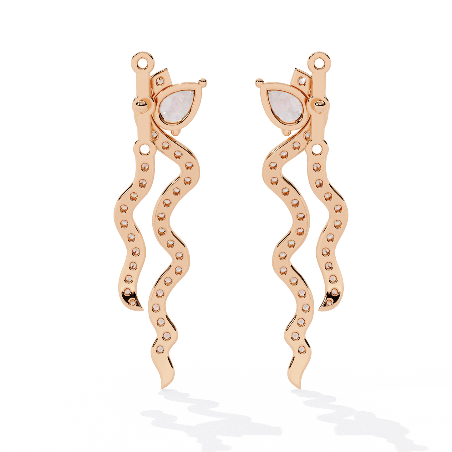 Heidi - Pear-Cut Diamond Studs with Adjustable Wave Jacket