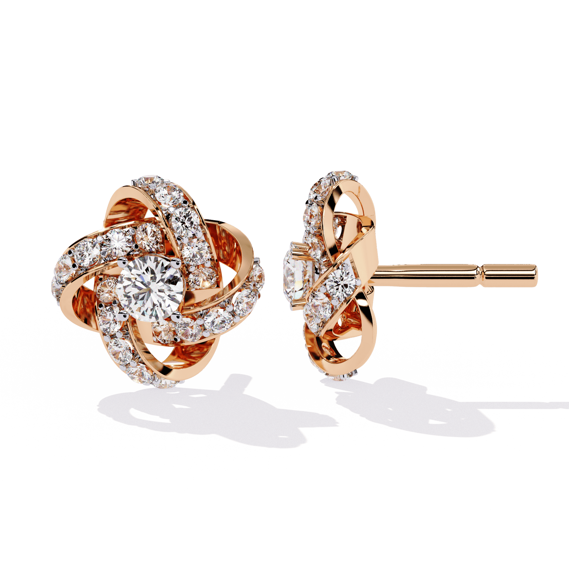Adara interwoven pavé diamond stud earrings by Carat House Dubai, featuring intricate design and sparkling diamonds.