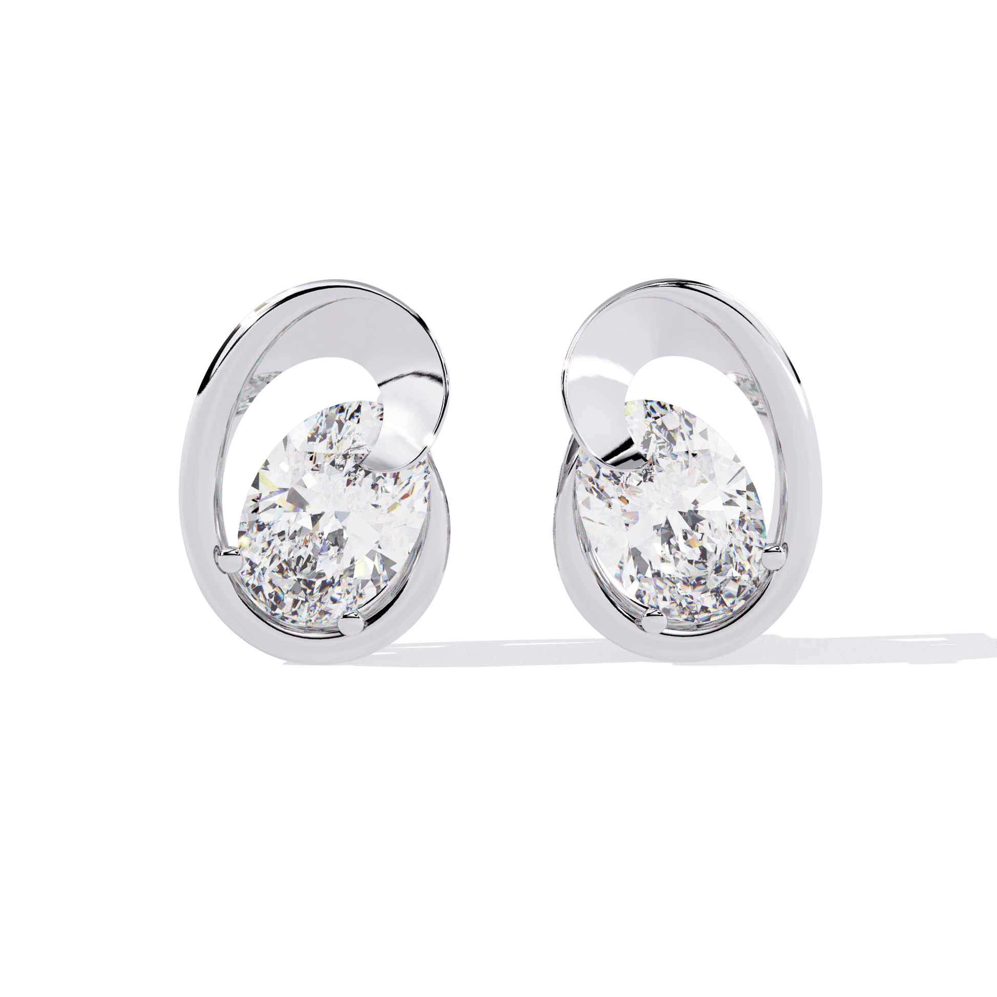 Diane – Sculpted Oval Solitaire Diamond Stud Earrings — diamond stud earrings — lab grown diamond and natural diamond — 18k white gold and platinum — Carat House