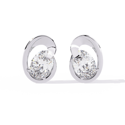 Diane – Sculpted Oval Solitaire Diamond Stud Earrings