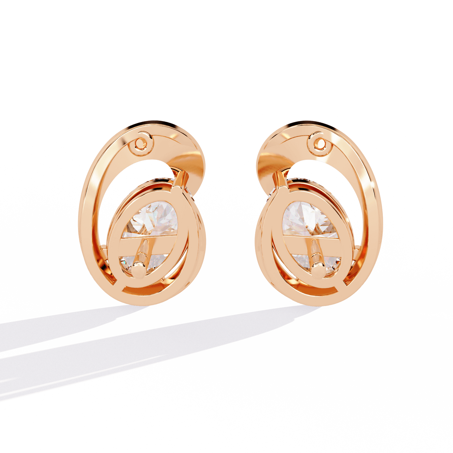 Diane – Sculpted Oval Solitaire Diamond Stud Earrings