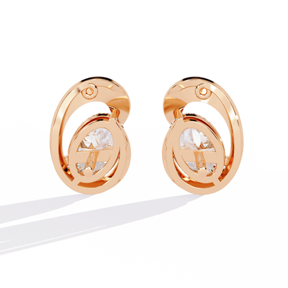 Diane – Sculpted Oval Solitaire Diamond Stud Earrings