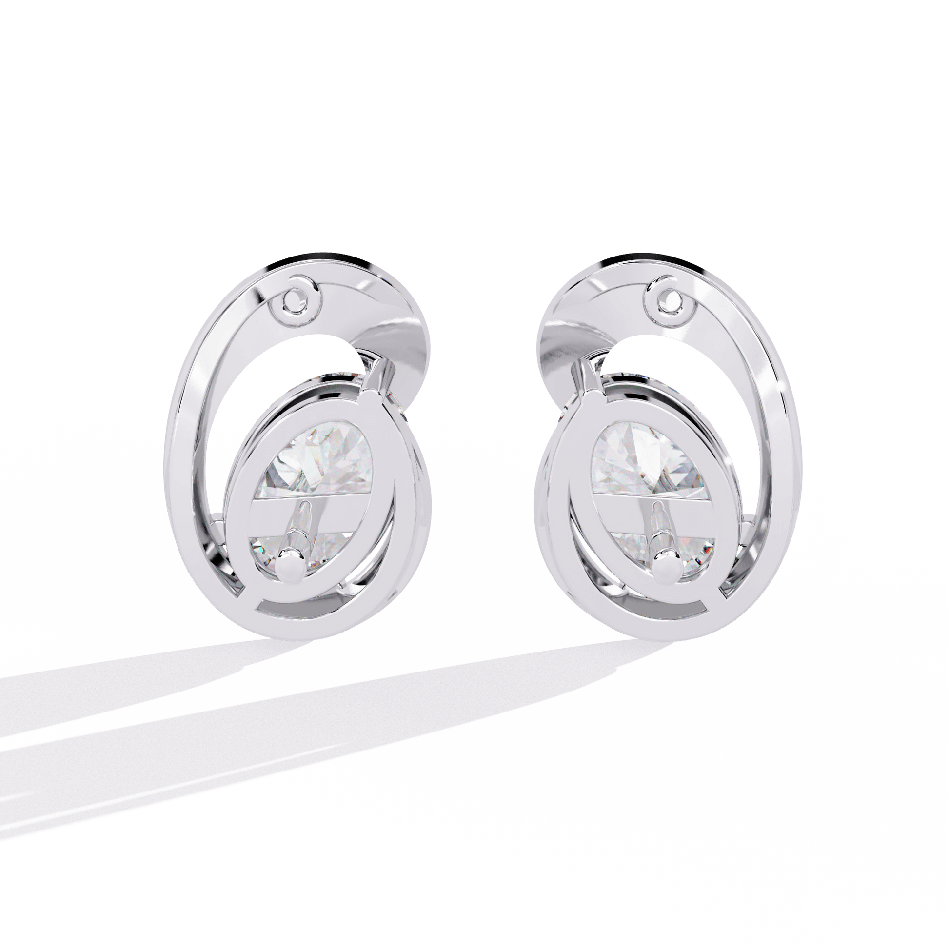 Diane oval solitaire diamond stud earrings by Carat House Dubai featuring sculpted design and sparkling diamonds.