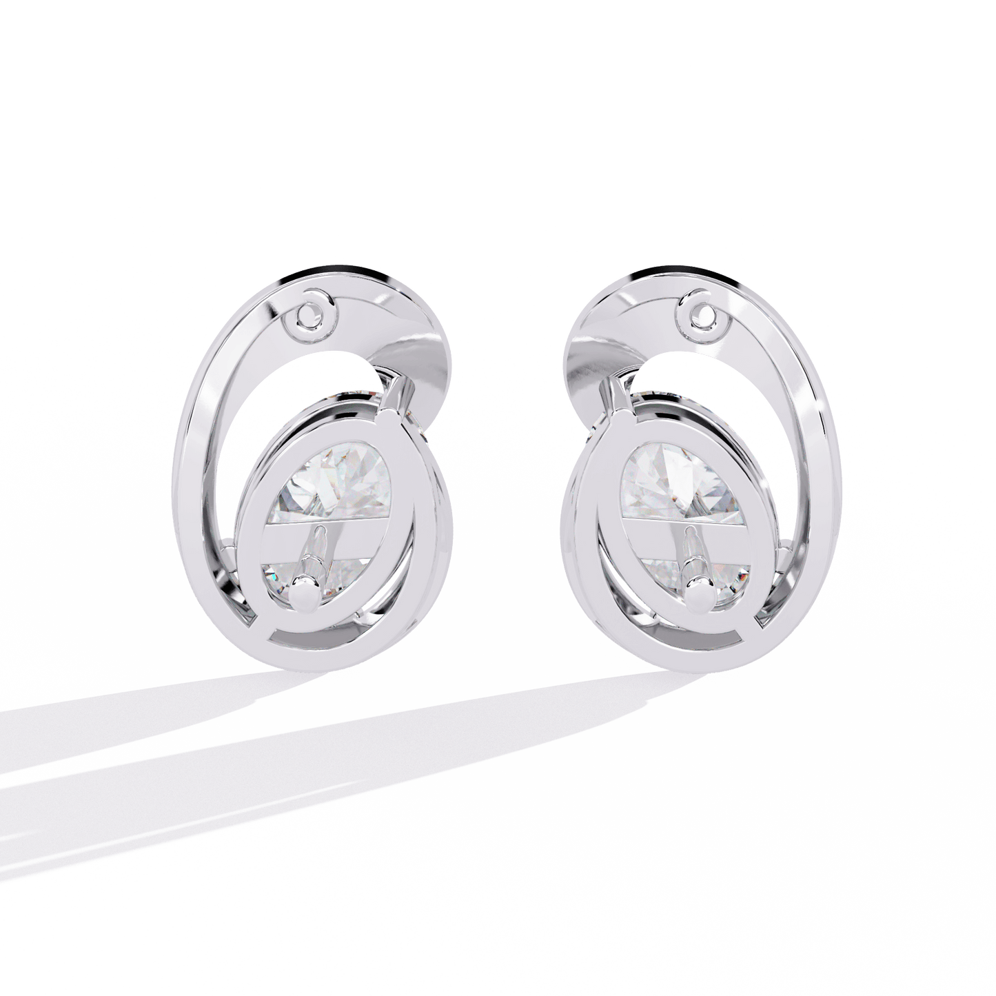 Diane – Sculpted Oval Solitaire Diamond Stud Earrings