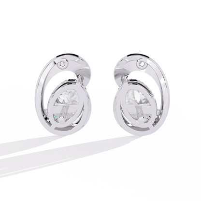 Diane – Sculpted Oval Solitaire Diamond Stud Earrings