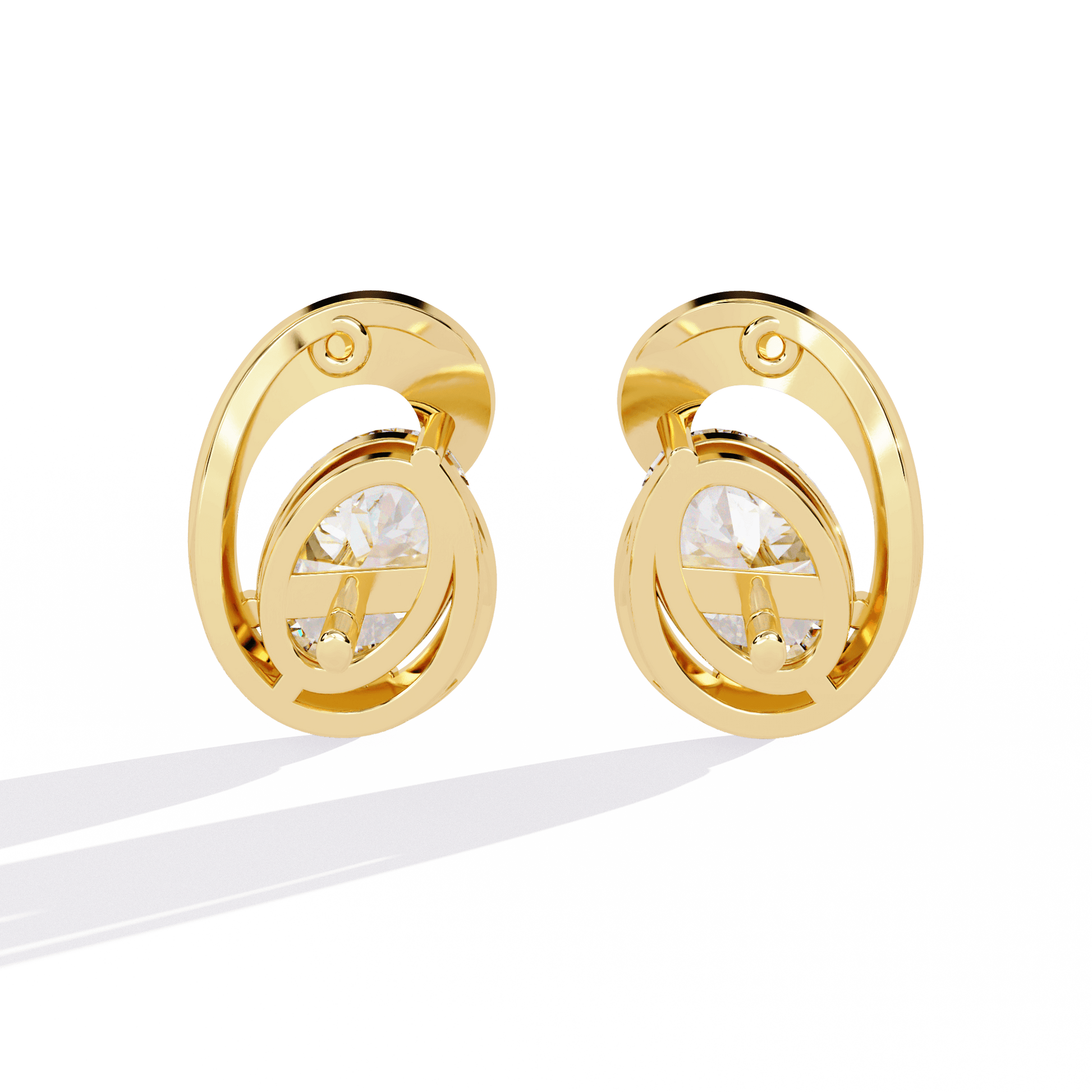 Diane oval solitaire diamond stud earrings by Carat House Dubai, featuring sculpted design and sparkling diamonds on a white background.