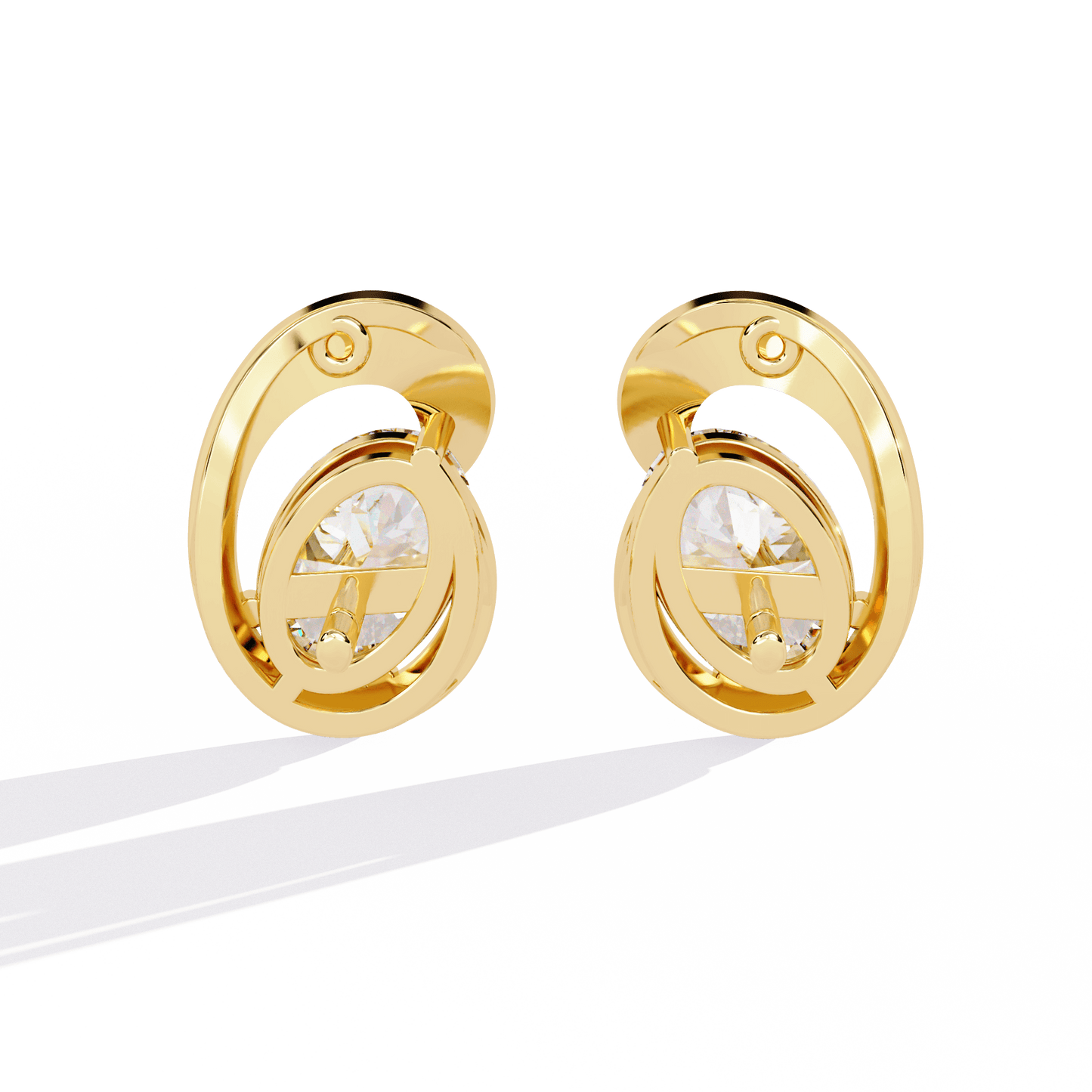 Diane – Sculpted Oval Solitaire Diamond Stud Earrings