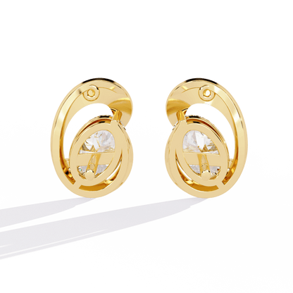 Diane – Sculpted Oval Solitaire Diamond Stud Earrings