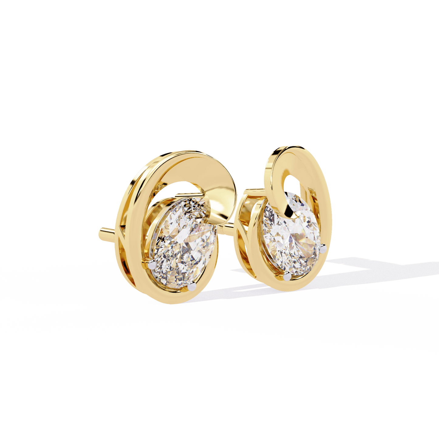 Diane – Sculpted Oval Solitaire Diamond Stud Earrings