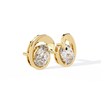 Diane – Sculpted Oval Solitaire Diamond Stud Earrings
