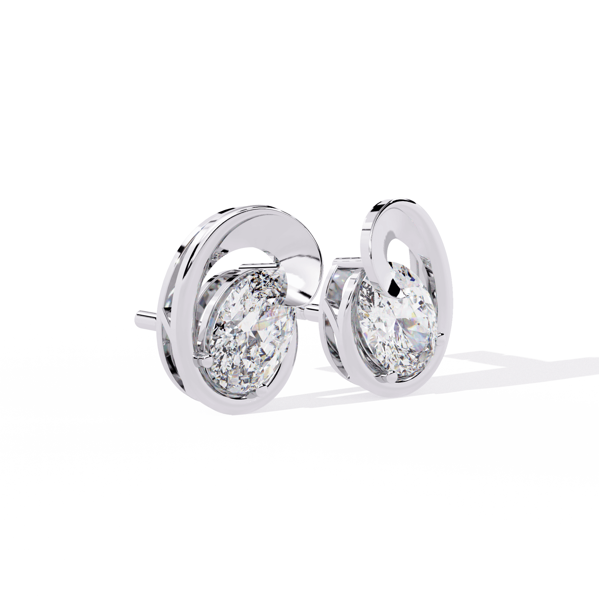 Diane sculpted oval solitaire diamond stud earrings by Carat House Dubai with sparkling diamonds and polished metal setting.