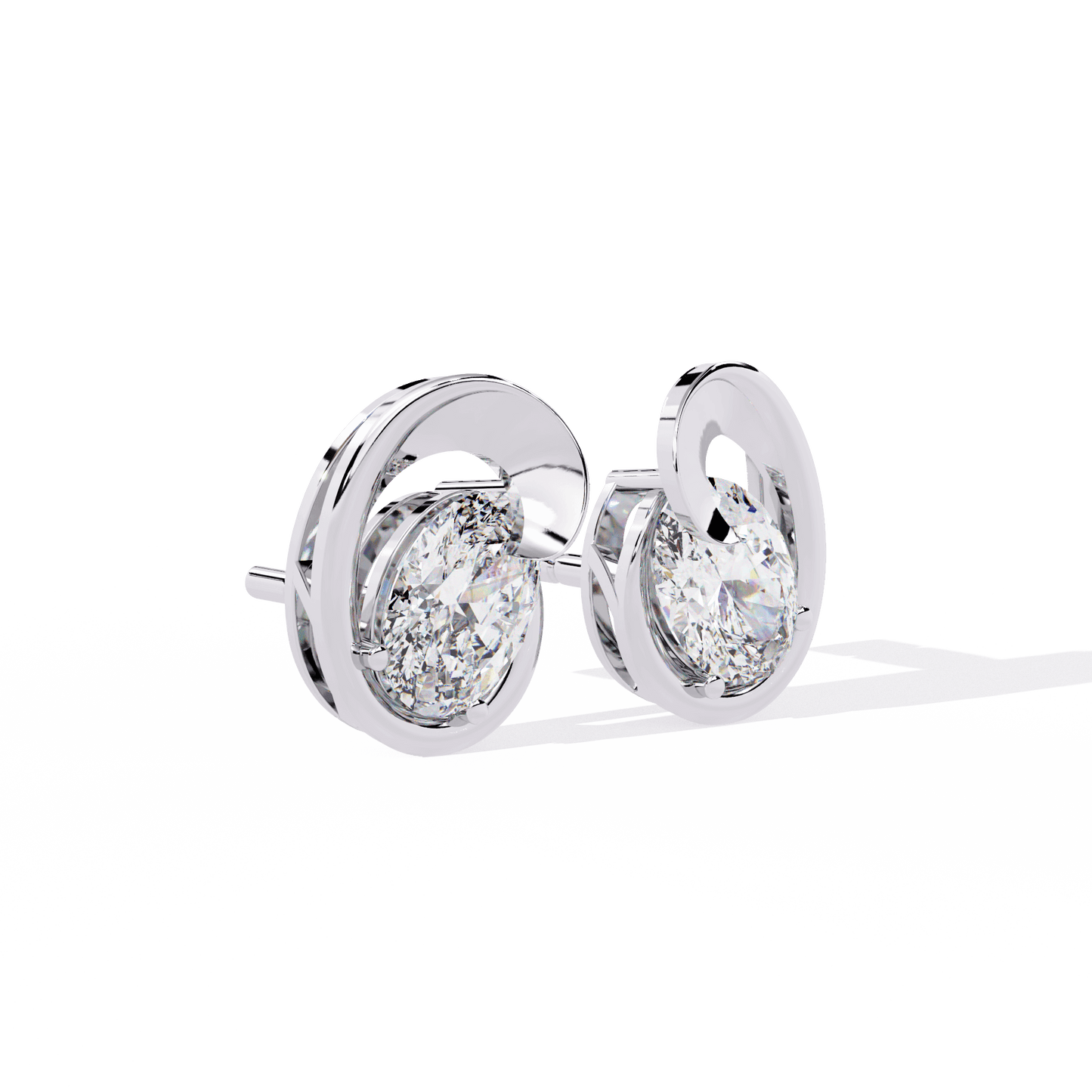 Diane – Sculpted Oval Solitaire Diamond Stud Earrings