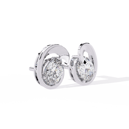 Diane – Sculpted Oval Solitaire Diamond Stud Earrings