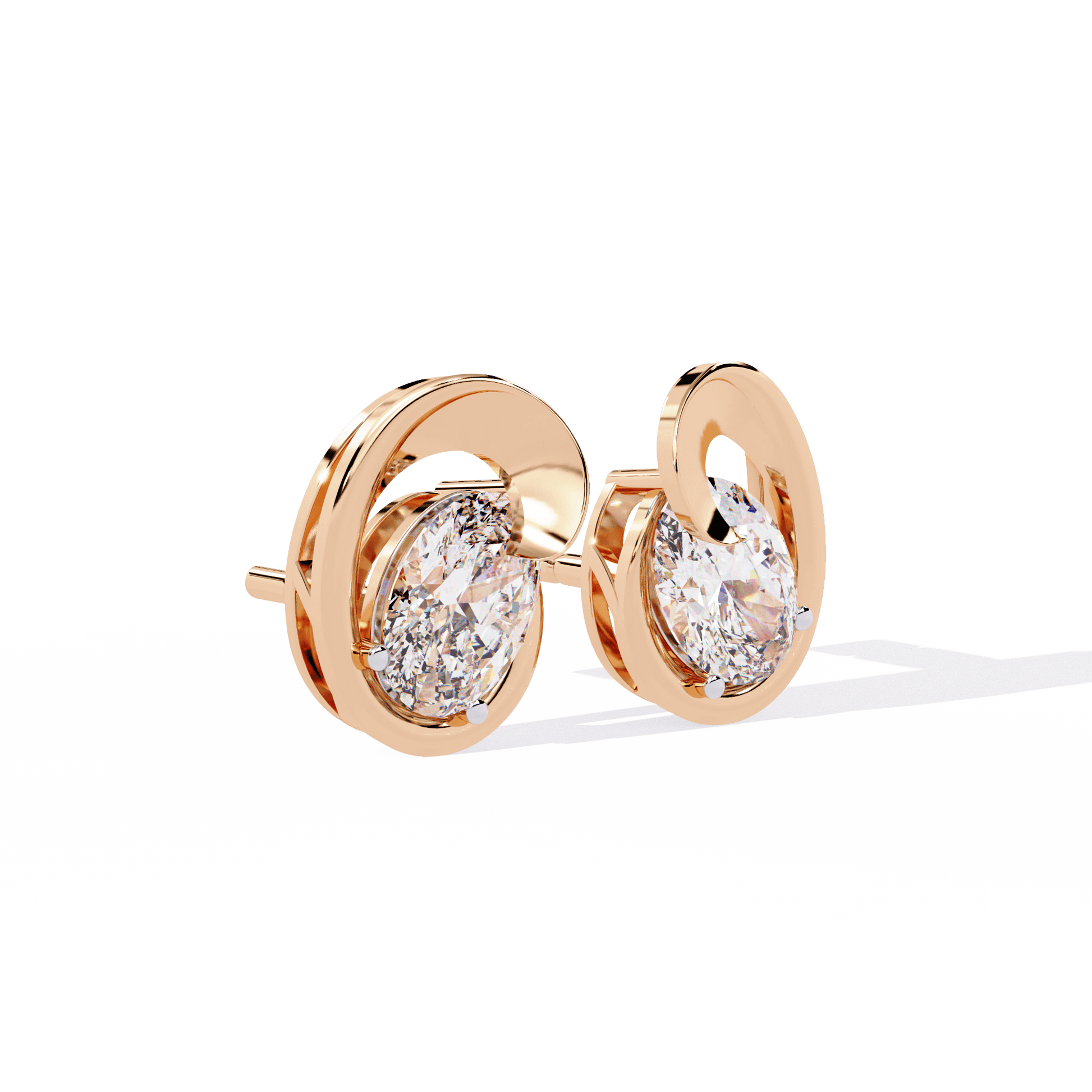 Diane oval solitaire diamond stud earrings by Carat House Dubai featuring sculpted design and sparkling diamonds.