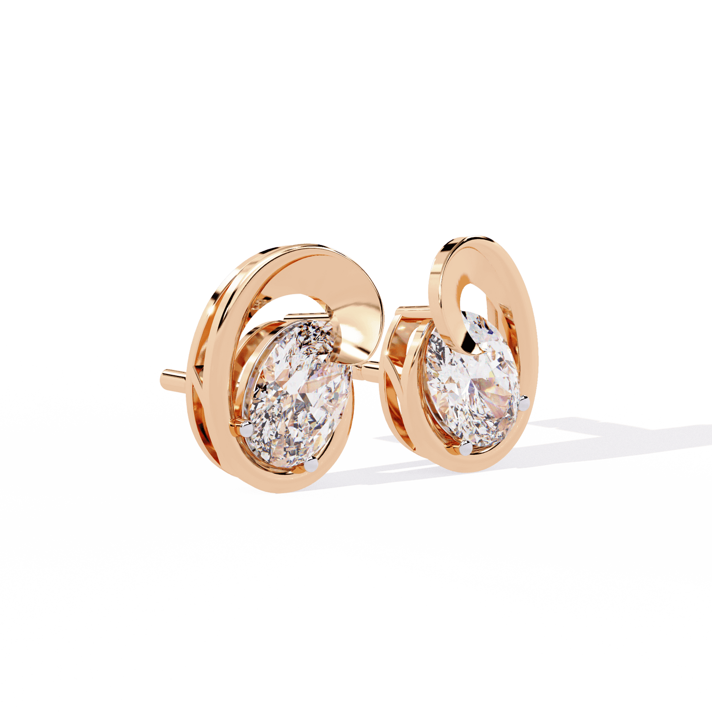 Diane – Sculpted Oval Solitaire Diamond Stud Earrings