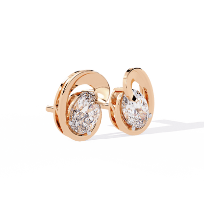 Diane – Sculpted Oval Solitaire Diamond Stud Earrings